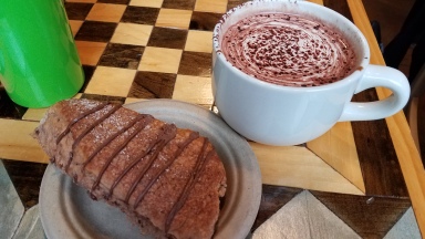 Nutella scone and orange hot chocolate from Camino Bakery